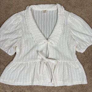 Peach Brand Cardigan Women L Ivory Peter Pan Chelsea Collar Cottagecore Coquette